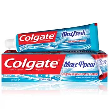 Diş pastasy Colgate "Max Fresh" serginlediji kristallar bilen, partlaýjy narpyz, 50 ml